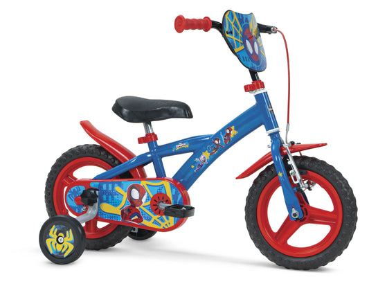 Superhero Spiderman bicycle for young kids, ages 2-5, built for comfort and safe outdoor adventures.